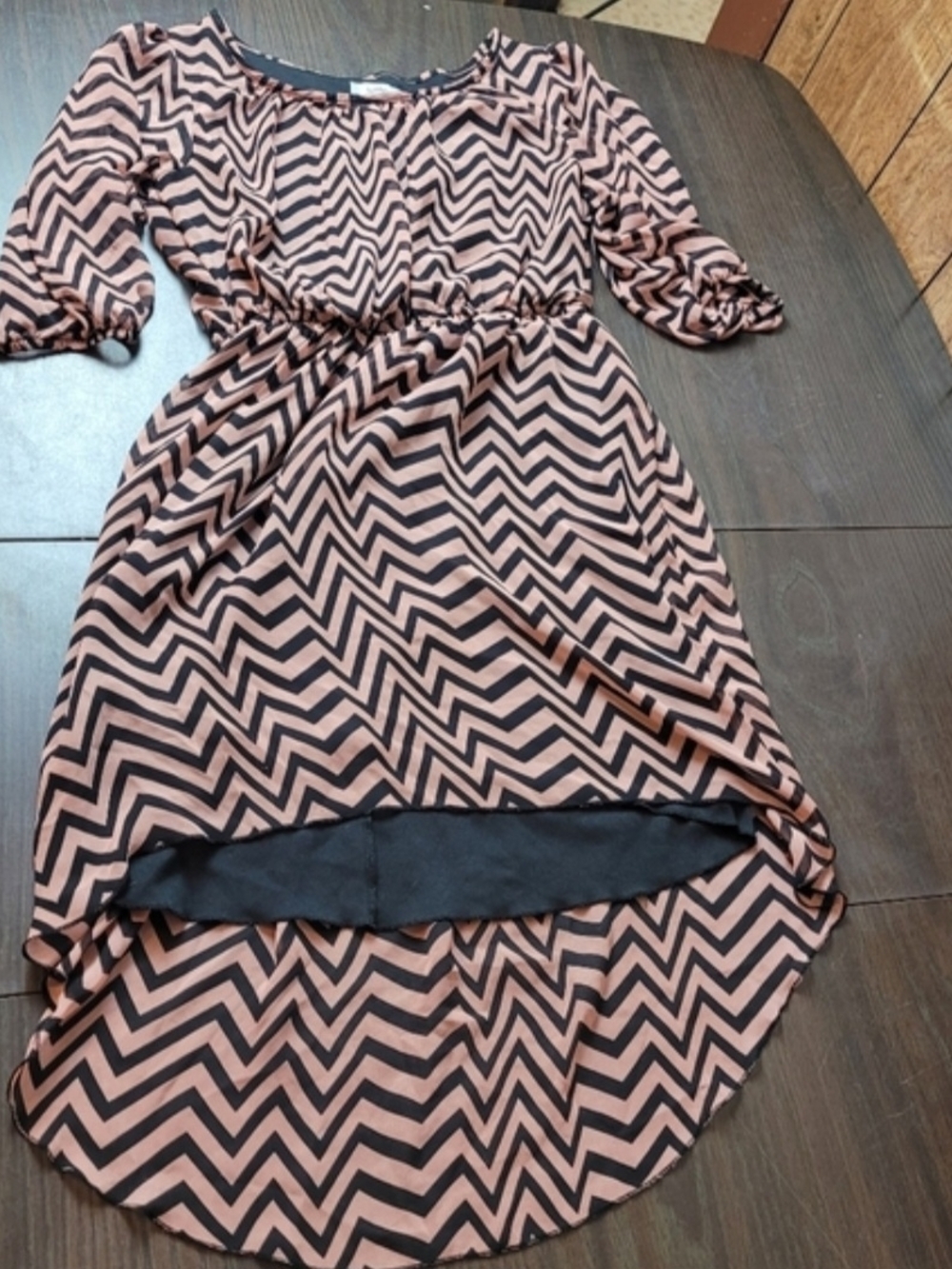 Sweet Storm Blush and Black Chevron High-Low Dress Large